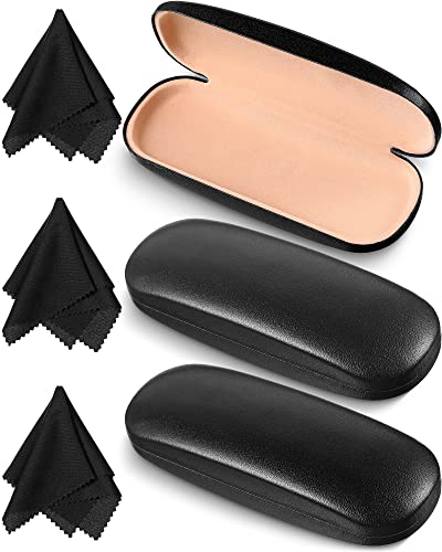 Frienda Estojo rígido de óculos de leitura com 3 peças, capa protetora para óculos de sol com pano de limpeza para homens e mulheres, unissex, Preto, 6.30 x 2.40 x 1.50 inches