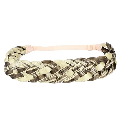 BOBIYA 5 Strand Synthetic Hair Braided Headband Classic Chunky Wide Plaited Braids Elastic Stretch Hairpiece for Women Girl (Light Highlighted) - Image 2