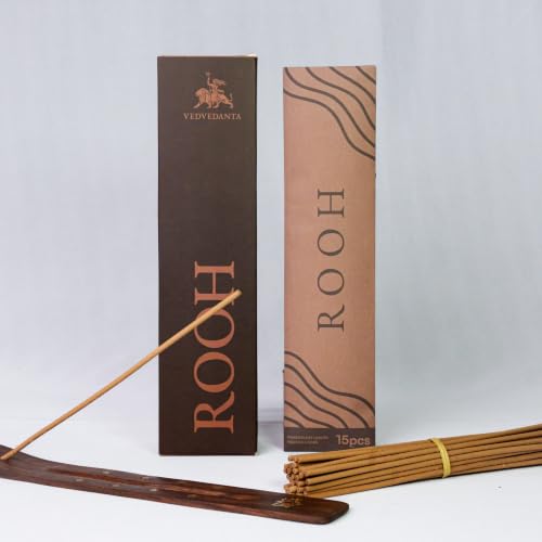 Image of Rooh Luxury Incense Sticks | 60 Bambooless Incense Sticks | Pure Sheesham Wood Stand | Long Lasting Fragrance | Complete Sensory Journey | Ethically Crafted | Pack of 4