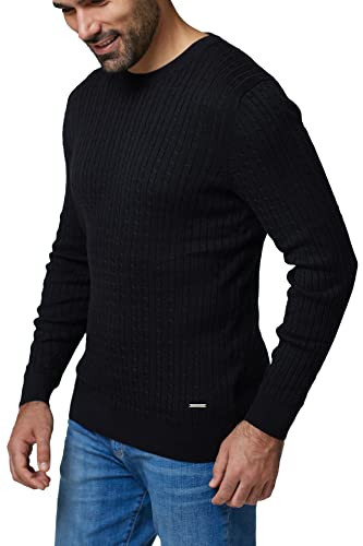 Pull homme col rond tricoté torsadé noir bleu marine gris S-XXL
