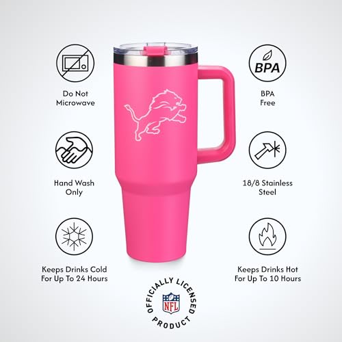 Image of The Memory Company Officially Licensed NFL - Detroit Lions 40oz Pink Game Day Tumbler with Team Logo