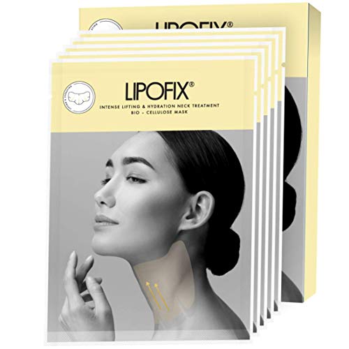 LIPOFIX Mascarillas Para El Cuidado De La Piel Del Cuello   Mascarillas Reductoras De Papada Para El Estiramiento Del Cuello   Tratamiento De Biocelulosa Y Antiarrugas   5 Mascarillas