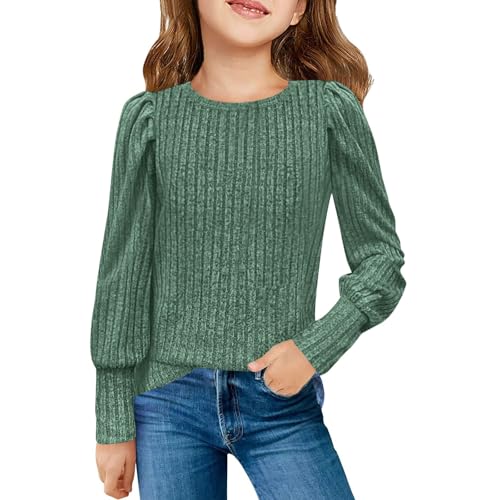 Kids Girls Ribbed Pullover Sweater Teen Solid Crew Neck Long Sleeve Comfy Casual Blouse Tops Trendy Tees Clothes