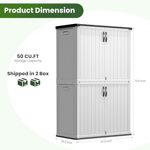 Image of Greesum Outdoor Storage Cabinet Without Shelves, 50 cu.ft Outdoor Waterproof Storage Shed for Garden Tools, Garbage Cans, Pool Storage, White