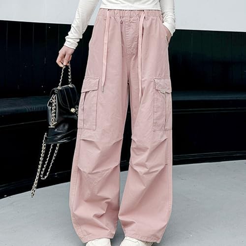 Girls Cargo Pants Solid High Waist Drawstring Cinch Bottom Trousers Trendy Baggy Y2K Streetwear Pant with Pockets3