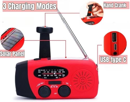 Handsider 5000mAh Hand Crank Emergency Weather Radio, AM FM NOAA Solar Radio with Led Flashlight and Earphone Jack, Power Bank Charger for Smartphone, Self Powered LED Flashlight with SOS Alarm