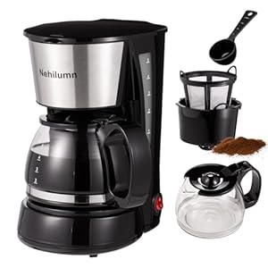 5 Cup Drip Coffee Maker, Coffee Pot Machine Permanent Coffee Filter, Small Coffee Maker,20Oz Electric Coffee Maker,650W Black and Stainless Steel