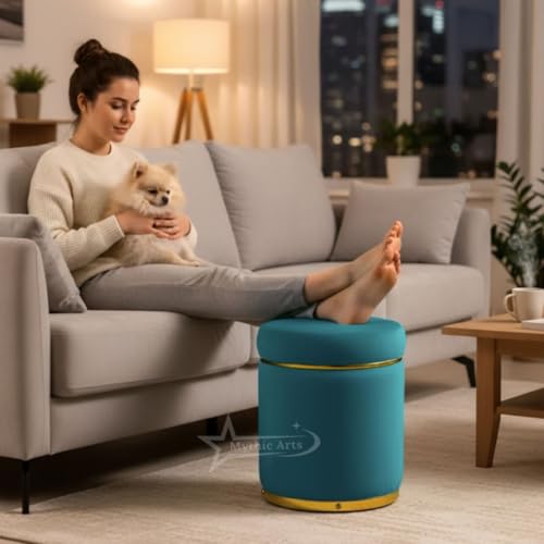 Image of Ottoman Stool for the Living Room Ottoman Pouffes for Sitting, Puffy Stool for Living Room Dressing Table Stool Aqua