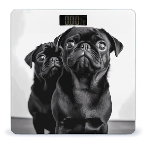 Báscula digital para peso corporal diseño perro pug negro miniatura 1