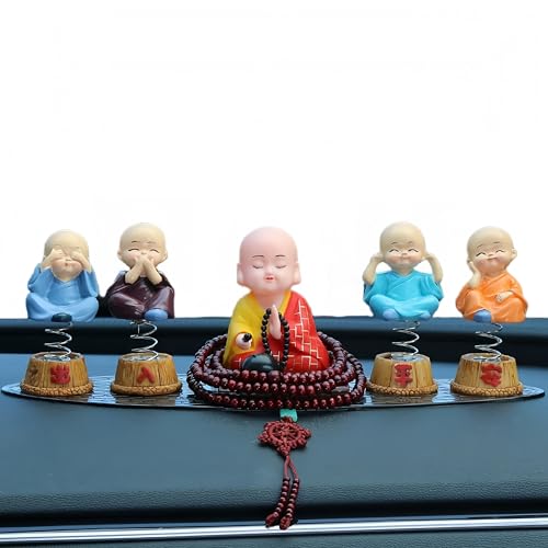5個小さな僧侶の置物のおもちゃ ィギュア 首振り人形 木魚を叩くZiuuihu 仏僧人形 車のダッシュボード飾り ソーラー充電 卓上置物 ホーム オフィス デスク 車 クラフト オーナメント ソーラーヘッド ソーラー ゆらゆら お坊さん お坊さん おもちゃ
