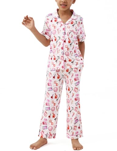 Image of Bamboo Viscose Girls' Sleepwear Short Sleeve Button Down 2-Piece Girls' Pajama Sets