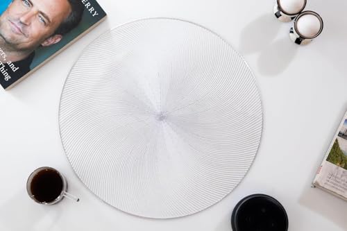 Image of HomeCloud PVC Material Round Shape Table Mat, Dining Table Mat,Table Placemats, Round Mats,Best for Bed-Side Table /Center Table, Dining Table /Shelves (Sparky Circle Silver, Set of 2)