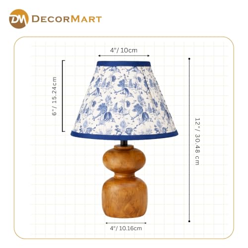 Image of The Decor Mart Printed Shade Table Lamp with Wooden Base|Sleek Decor Decorative Beside Light for Desk,Bedroom, Living Room, Home Office and Hotel(20x20x30 cm) (Blue)