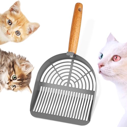 Wubushan Katzenschaufel Edelstahl, Katzenklo Schaufel Metall, Katzenstreuschaufel, Schaufel für Katzentoilette, Verschiedene Lochabstände, Katzenschaufel mit Holzgriff, Litter Box Scoop für Katzenklo