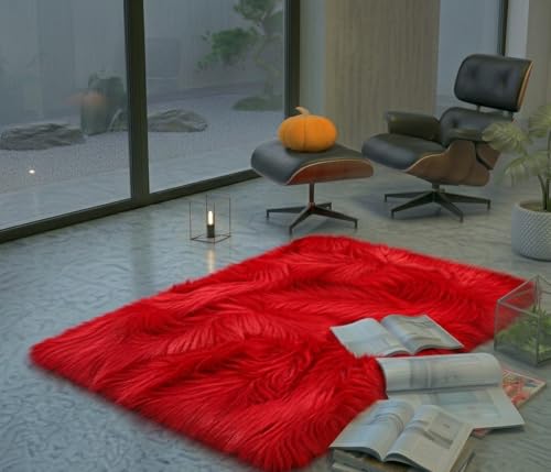 Image of Prokart Soft Faux Fur Fabric Cloth - 60 Inch Wide Pana | Fur Fabric Decorative Cloth for Crafting Soft Toys, Fancy Dress, Baby Photoshoot, Wedding Mandap & Party Decor (Red, 1 Mtr)
