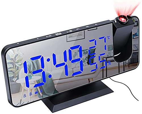 ZGHQHCDRHデジタルプロジェクション目覚まし時計FM電波時計LEDデジタル卓上時計寝室用スヌーズ付きUSB充電オフィスデスクリビングルームベッドサイドデコレーション