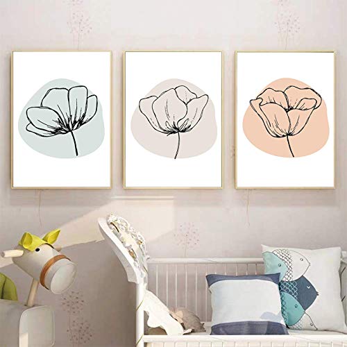 Toile peinture décor à la maison triptyque abstrait fleurs colorées 50x70cm