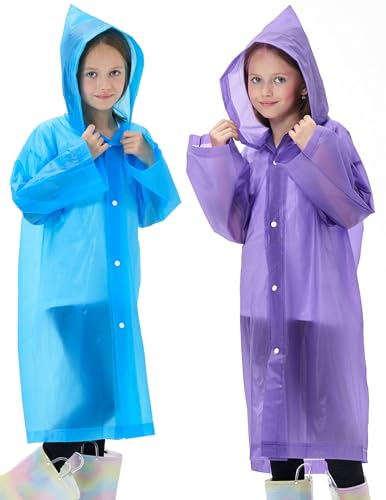 Image of 2 Pack Reusable Waterproof Raincoat EVA Emergency Rain Ponchos One Size Rain Jacket for Children, Boys and Girls