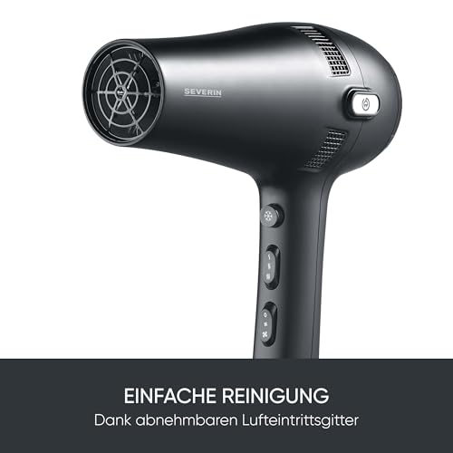 SEVERIN Haartrockner mit Kabeleinzug, leistungsstarker Föhn mit Kaltlufttaste, inkl. Diffusor und Düse, 2.100 Watt, schwarz, HT 0165