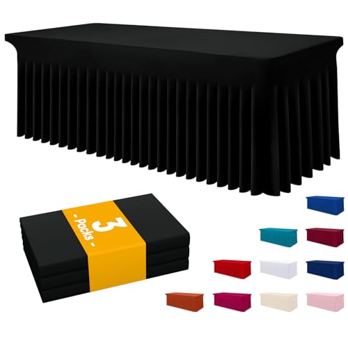 Image of Smiry 3 Pack Spandex Elastic Fitted Table Cloth Skirt for 6FT Table | Stretch Washable Table Cloth, Banquet Table Cover for Wedding, Party, Indoor & Trade Shows, (Black, 72Lx30Wx30H)