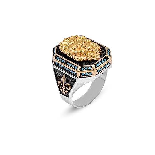 Chevalière lion homme argent et turquoise pour un style vintage au quotidien