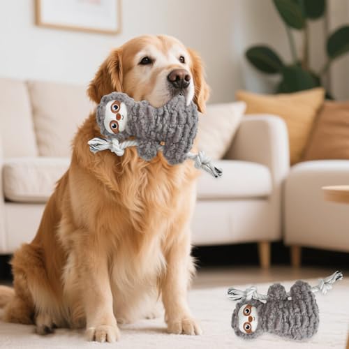 Luxvara Hundespielzeugs, Hundespielzeug Quietschend, Robustes Faultier-Hundespielzeug, Welpenspielzeug, Hunde Kuscheltier, Quietschendes Plüsch-Kauspielzeug für Mittelgroße Große Hunde, Grau