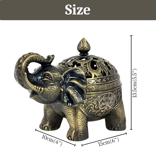 Image of Trunk Up Elephant Incense Burner Holder with Lid - Cone Incense Holder for Home Fragrance, Decorative Incense Burner for Meditation, Yoga, Temple, Living Room Decor