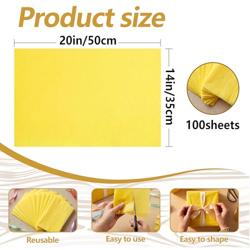 Image of Bobobag 100 Sheets Yellow Tissue Paper 20 inchX14 inch Tissue Paper for Gift Bags, Gift Wrapping Tissue, Christmas Tissue Paper Anniversary Holiday Decoration Arts Craft