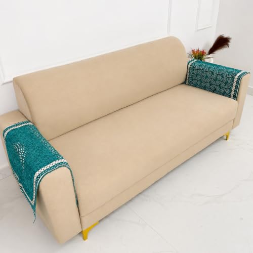 Image of Homerz Premium Chenille Fabric Sofa Cover | Soft, Durable & Dustproof | Decorative Couch Cover (Ghoomar Teal, 2 pc Armrest, Armrest)