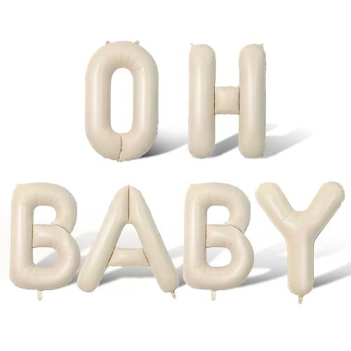 Image of 40inch OH BABY Balloon - Jumbo Cream Oh Baby Shower Sign for Backdrop Boho Baby Shower Gender Reveal Neutral Decorations Balloons Party Supplies