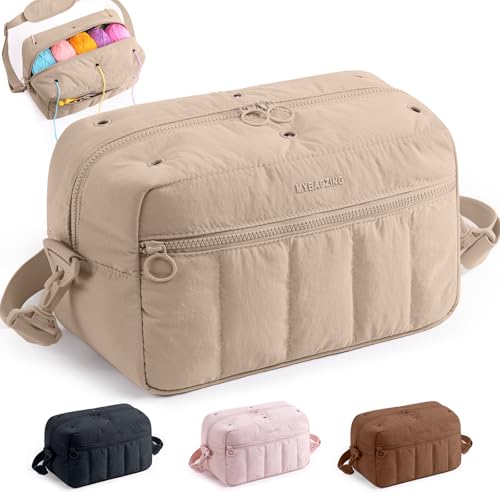 Image of MYBAGZIGN Crochet Bag Organizer for Yarn & Hooks, Large Capacity Yarn Storage Bag with Yarn Holder Holes, Portable Crochet & Knitting Bag for Crocheting on the Go, Craft Travel Bag Gifts for Women
