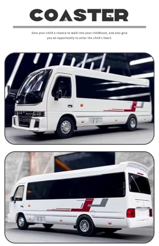 Image of 1.32 Scale Toyo ta Coaster Bus Exclusive Alloy Metal Pull Back Die-cast Model with Sound Light Mini Auto Toy for Kids Metal Model Toy with Sound and Light. (1.32 Scale -White)