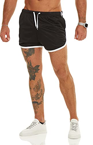 Ouber Men's Fitted Shorts Bodybuilding Workout Gym Running Tight Lifting Shorts With Pockets Black,S #TOP3