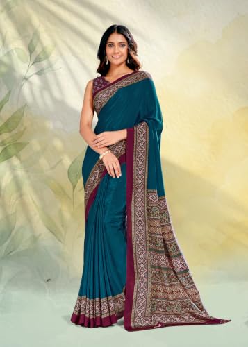 Image of Jaanvi fashion Women's Crepe Silk Saree with Unstitched Blouse Piece | Soft Lightweight Traditional Ethnic Wear Saree for Party, Wedding, Festival