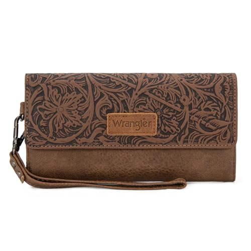 Image of Montana West X Wrangler Western Wallets for Women Trifold Wristlet Wallets Large Capacity Women Clutch Wallet with Coin Purse