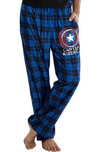 Marvel Mens' Captain America Shield Logo Plaid Pajama Lounge Pants2