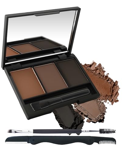 Eyebrow Powder Kit, 3 Color Auburn Brown Black Gray Eye Brow Powder Palette with Razor Brush, Long Lasting Waterproof Brow Filler Fill & Sculpt Full Eyebrows, Christmas Makeup Gift Set for Women-03