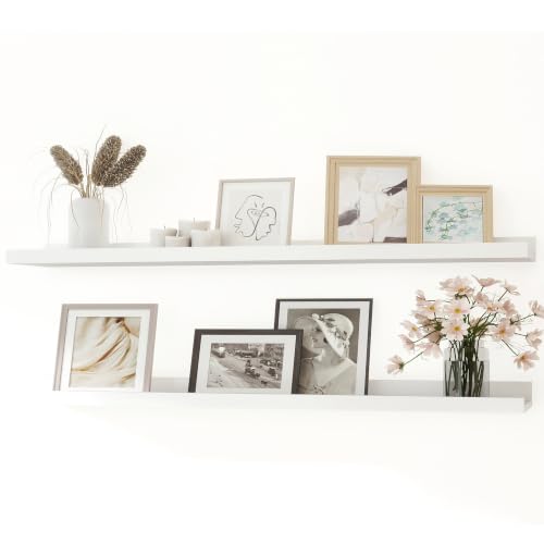 Image of White Floating Shelves for Wall Decor, 40 in Shelf with Lip Set of 2 | 4.5 inch Deep Display Picture Ledge Shelf, Long Wall Mounted Storage Shelves for Bedroom, Bathroom, Living Room, Kitchen, Nursery