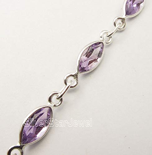 Sterling Silver Facetted Amethyst February Birthstone Bracelet 7.9"2