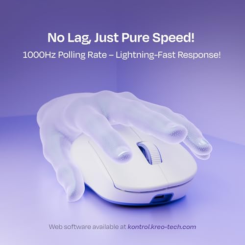 Image of Kreo Anzu 52g Ultralight Ergonomic Wireless Gaming Mouse for PC, Rechargeable Mouse Wireless with 50+Hours Battery Life, High End 80M Huano Switches, 12000DPI (White)