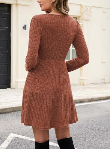 Image of QACOHU Falll Dresses for Women 2026 Crew Neck Long Lantern Sleeve Casual Loose Flowy Swing Shift Dress