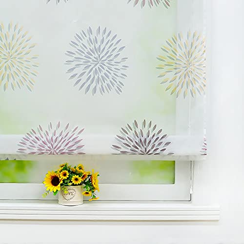 Eslir Roman Blind No Drilling Required Roman Curtain with Eyelets Transparent Curtains with Hooks Eyelet Roller Blind with Circle Motifs Modern Voile Purple W x H 80 x 140 cm 1 Piece - Image 2