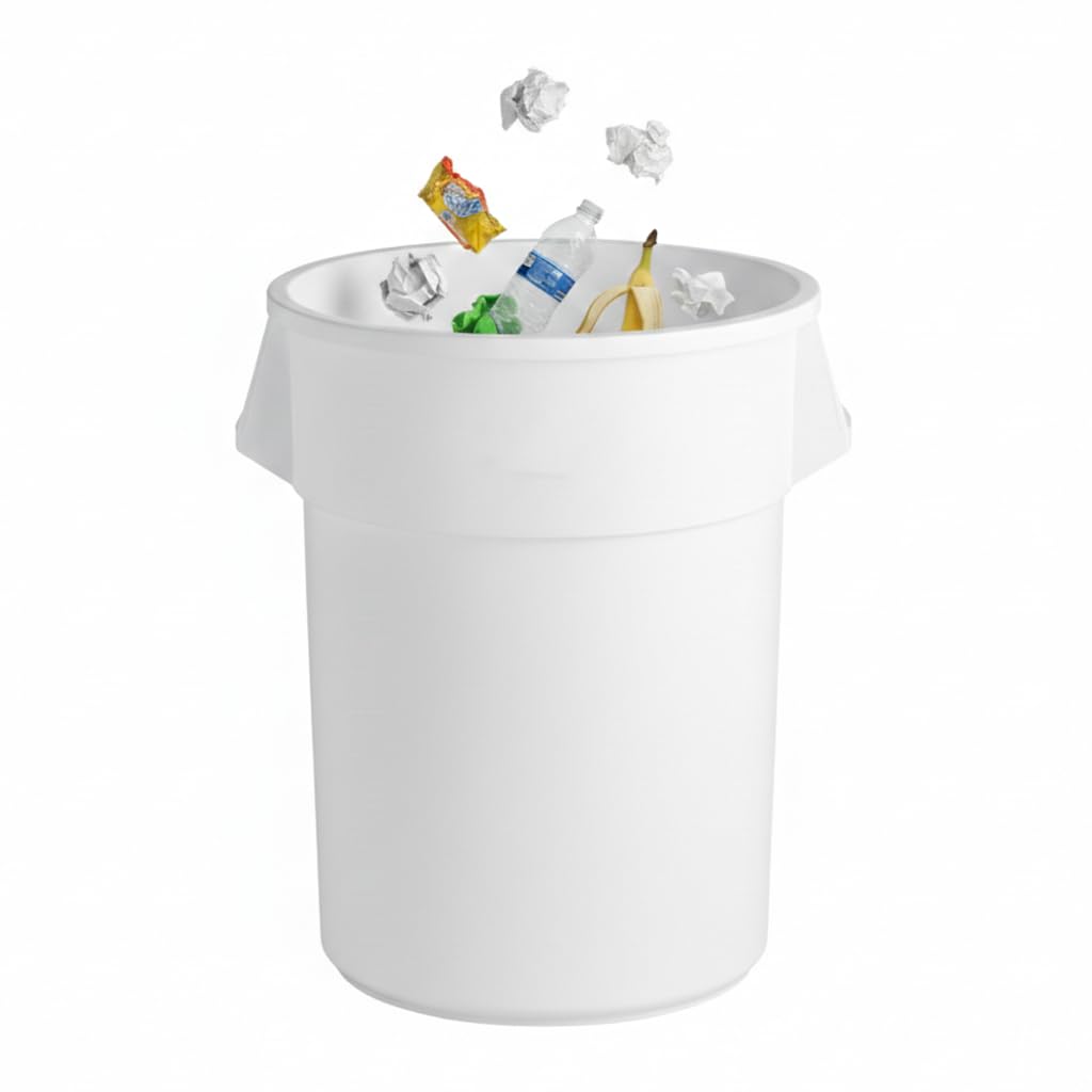 Commercial Round Trash Can 55 Gallon White Heavy Duty Plastic Indoor Use
