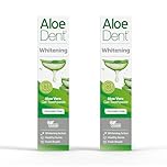 AloeDent Dentifrico Sbiancante Aloe Vera Senza Fluoro Confezione da 2 x 100 ml - Menta Naturale, Senza SLS, Denti Naturalmente Bianchi & Gengive Sane Vegan