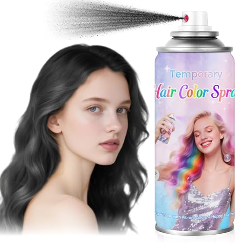 Black Temporary Hair Color Spray - Washable & Non-Sticky Hair Dye for Halloween, Cosplay, Parties-Safe for Kids, Women & Men - Quick-Drying & Easy to Wash Out(120ml)