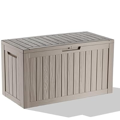 MAIUSCOLI Outdoor Waterproof Resin Storage Deck Box Lockable Outside Bench UV Resistant Bin Patio Porch Furniture Pool Float Garden Tool Cushion (Grey, 90 Gallon)