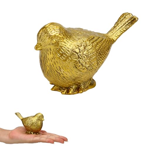 Figurilla de gorrión de latón dorado vintage
