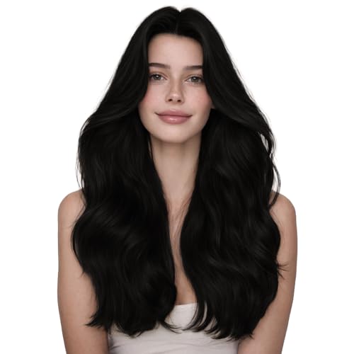 Image of WENNALIFE Invisi Edge Seamless Clip in Hair Extensions Real Human Hair, 24 Inch 120g 7pcs Jet Black Invisible Clip in Extensions for Women, Invisible PU Weft Straight Human Hair Clip in Extension