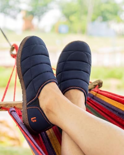 Image of LongBay Men's Outdoor Slippers Two Tone Indoor Bedroom House Shoes Gifts | Nylon Upper, Memory Foam Insole, Coral Fleece Lining, Slip On, Lightweight and Packable, Camping Garden, All-Season Wear