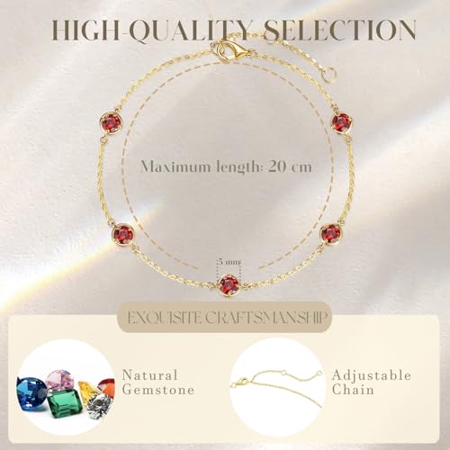 14K Solid Yellow Gold 1 cttw Natural Gemstone Dainty Delicate Petite Station Bracelet Birthstone Fine Jewelry Anniversary Christmas Holiday Gifts For Women, 6+1.2 Inch4